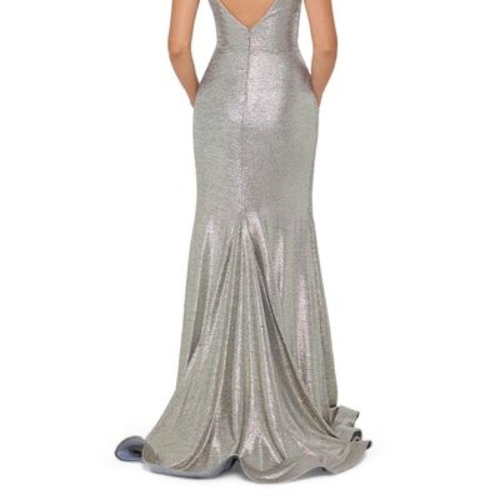 Betsy & Adam Slinky Metallic Slit Gown Size 12 - Picture 3 of 15